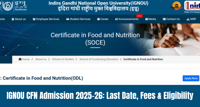 IGNOU CFN Admission 2026