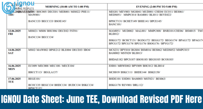 IGNOU Date Sheet