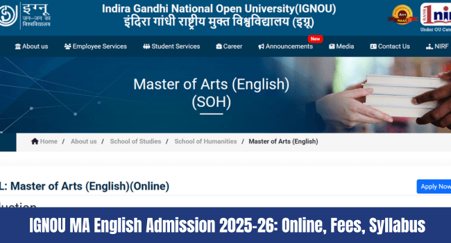IGNOU MA English Admission 2026