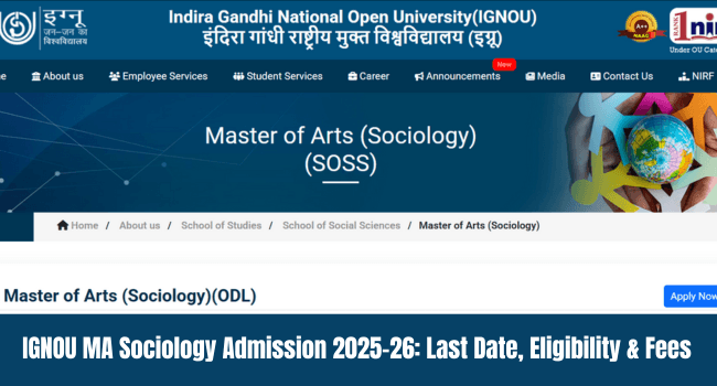 IGNOU MA Sociology Admission 2026