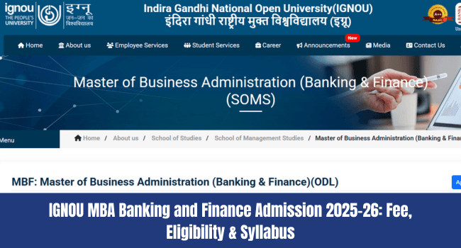 IGNOU MBA Banking and Finance Admission 2026