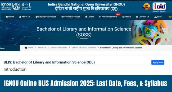 IGNOU Online BLIS Admission 2025