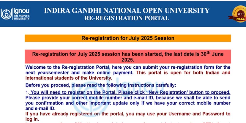 IGNOU Re-Registration 2026