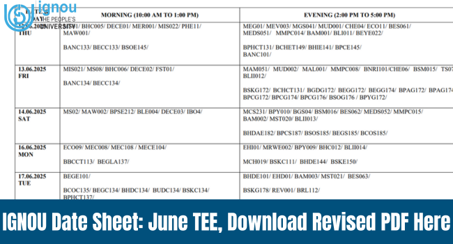 IGNOU Date Sheet 2025