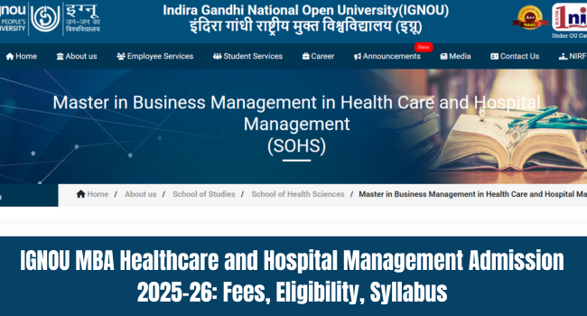 IGNOU MBA Healthcare and Hospital Management Admission 2026