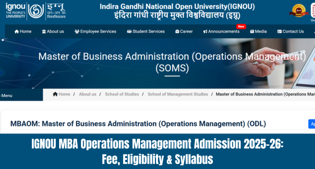 IGNOU MBA Operations Management Admission 2026