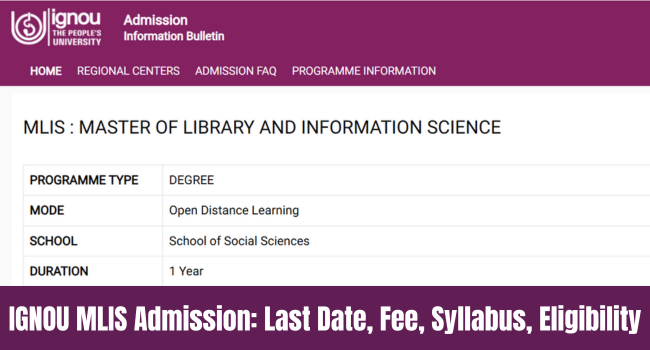 IGNOU MLIS Admission 2026